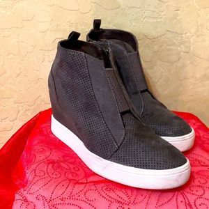 Grey Zip Up Ankle Boot Booties Wedge Heel Closed Toe Shoe